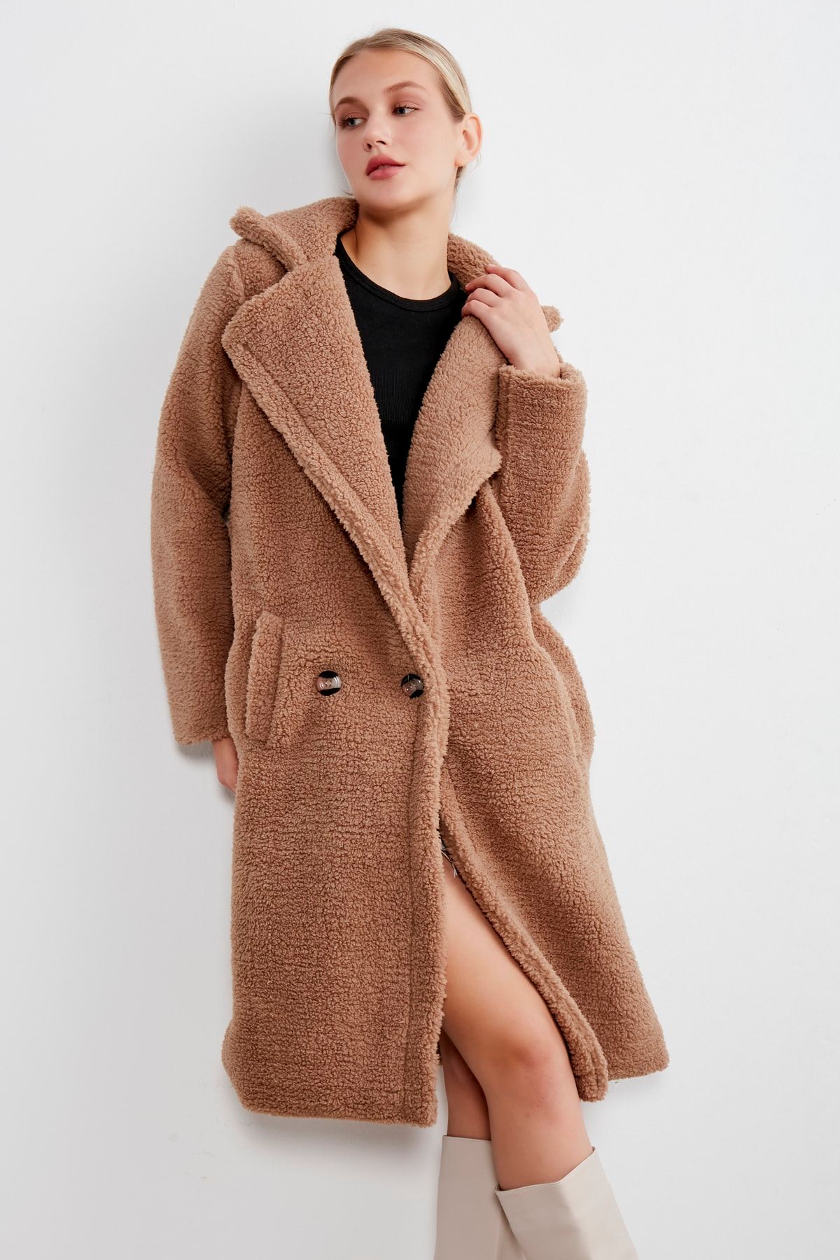 Long plush coat sale