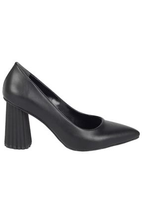 Siyah Stiletto Kalın Tırtık Topuklu Ayakkabı - 3169