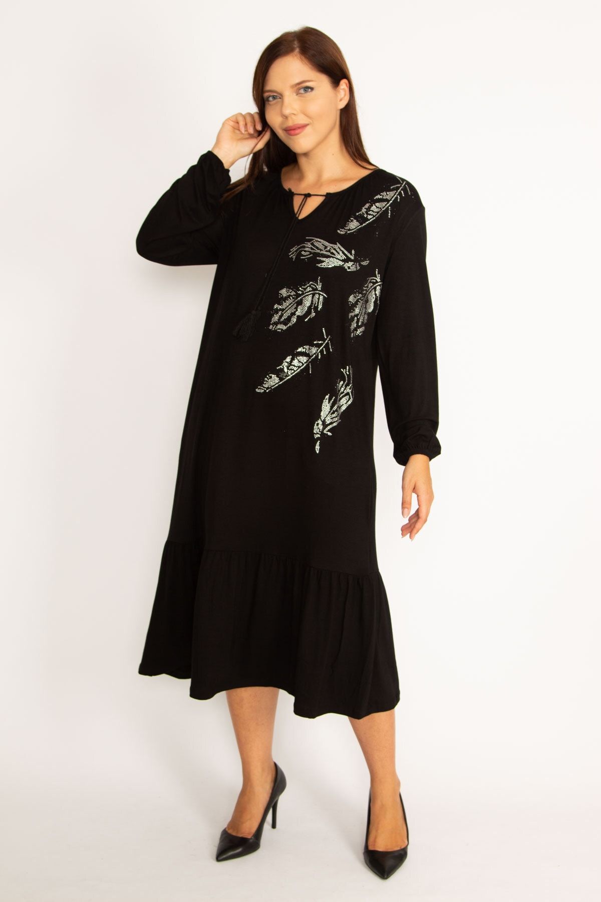 Şans Große Größen in Kleid Schwarz Basic Fast ausverkauft XV8135