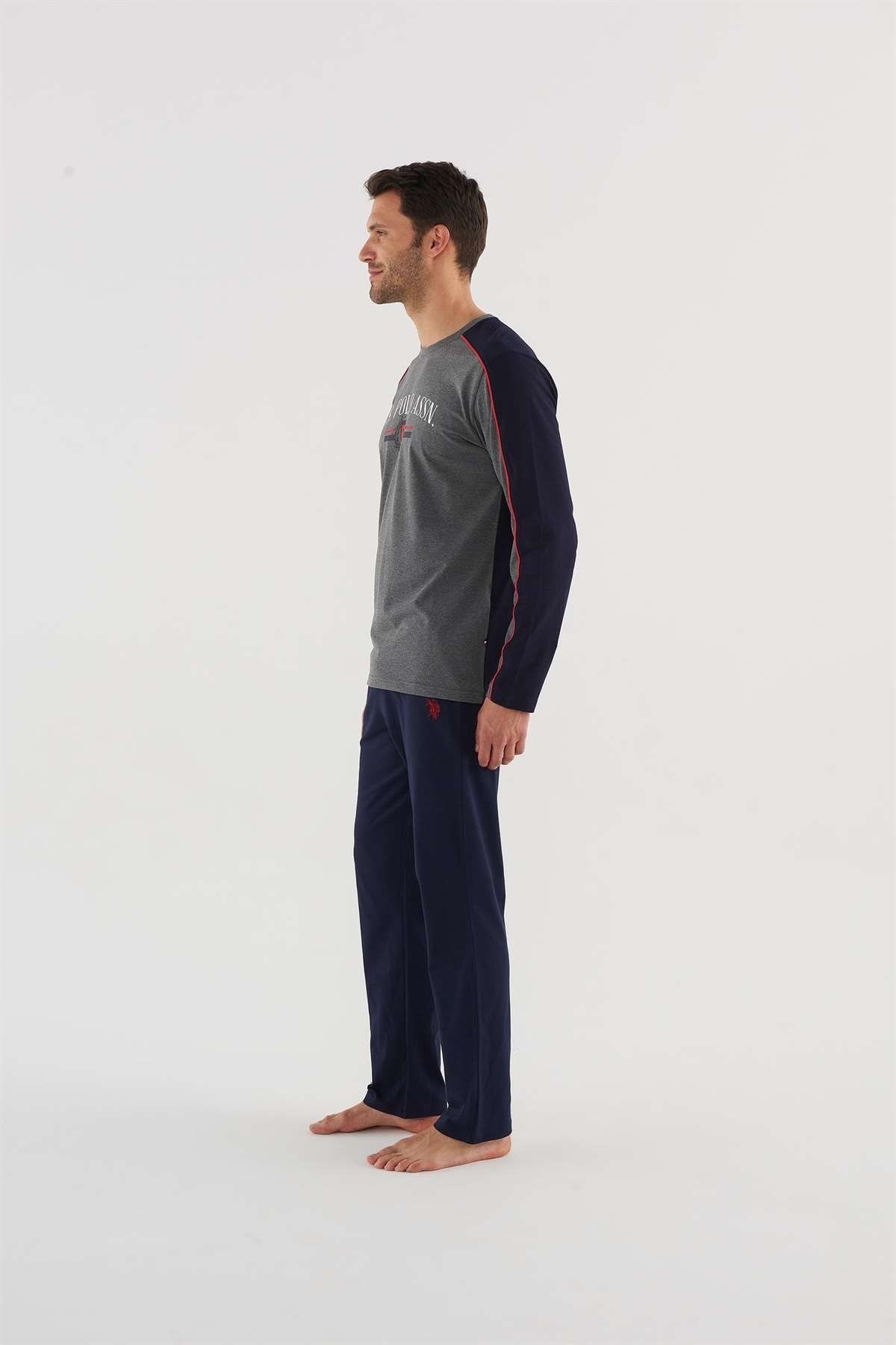 ست پیژامه خاکستری مردانه لباس خواب یقه گرد 18620 23k U.S. Polo Assn.