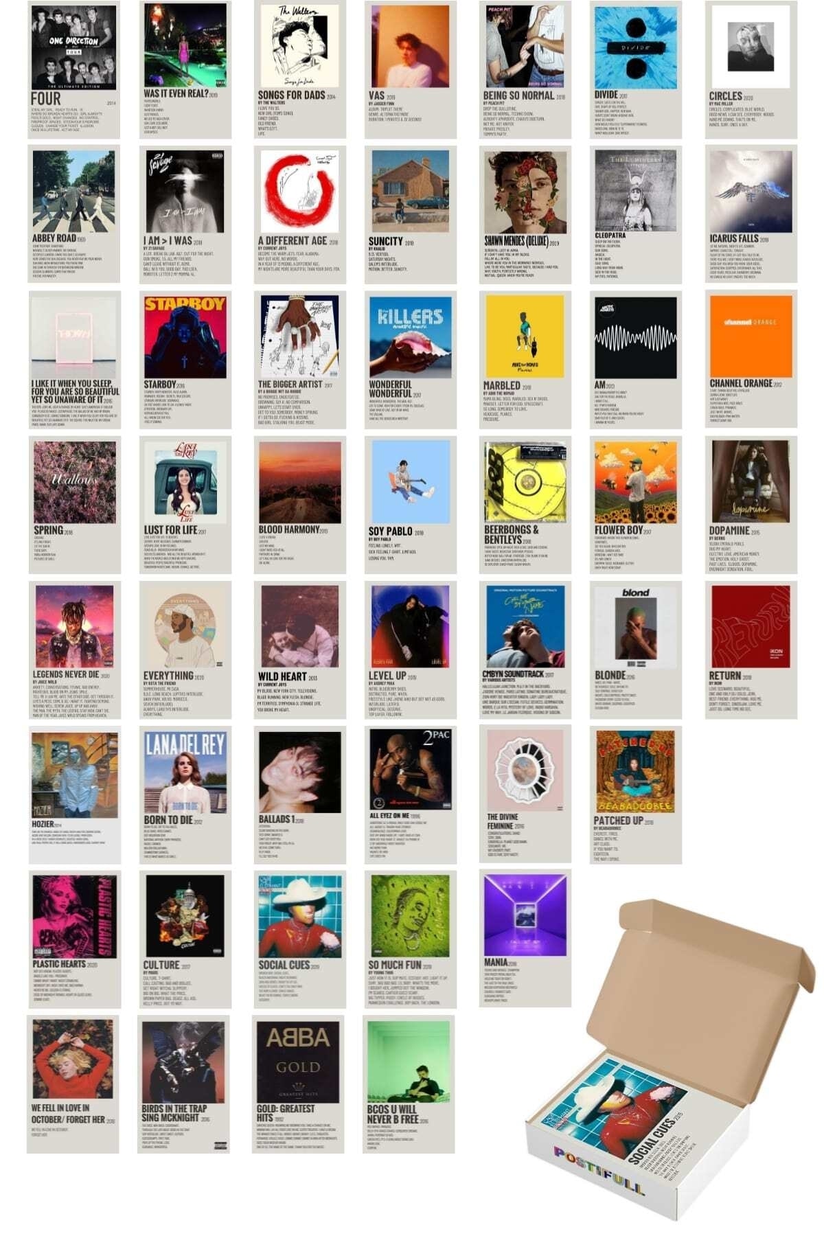 Postifull Albüm Kapakları Polaroid Duvar Poster Seti, Arkası Yapışkanlı Kolaj Seti - 50 Adet, Kutulu Set
