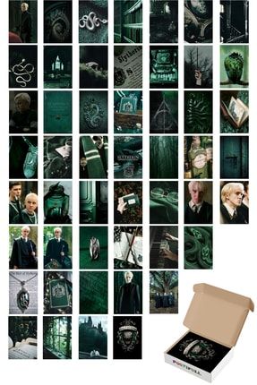 Harry Potter Poster Seti - Arkası Yapışkanlı - Slytherin Binası - 50 Adet - 10cm*15cm - Kutulu Set kolaj37harryokul