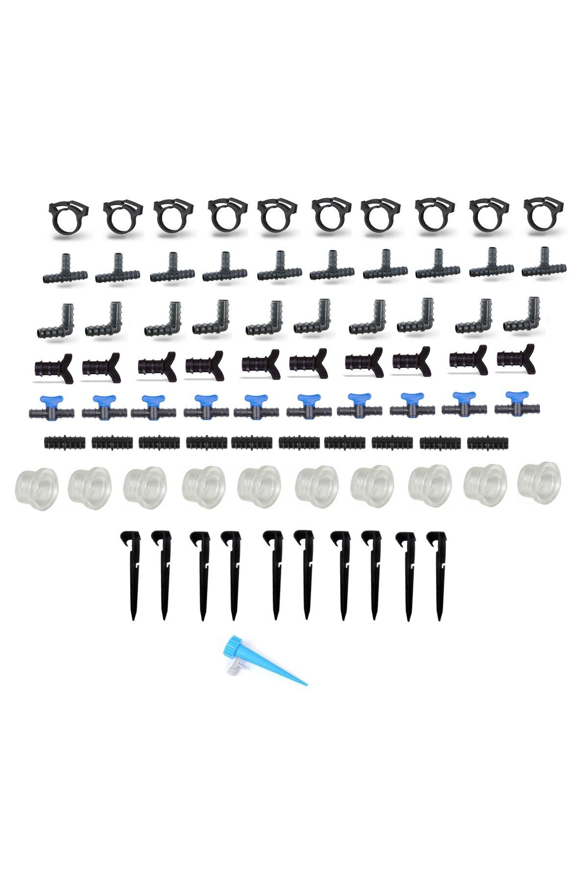 Mgf Damlama Sulama Ek Parçaları Aparat Karışık Set/te+dirsek+conta+vana+kelepçe+nipel+tapa+kazıkx10