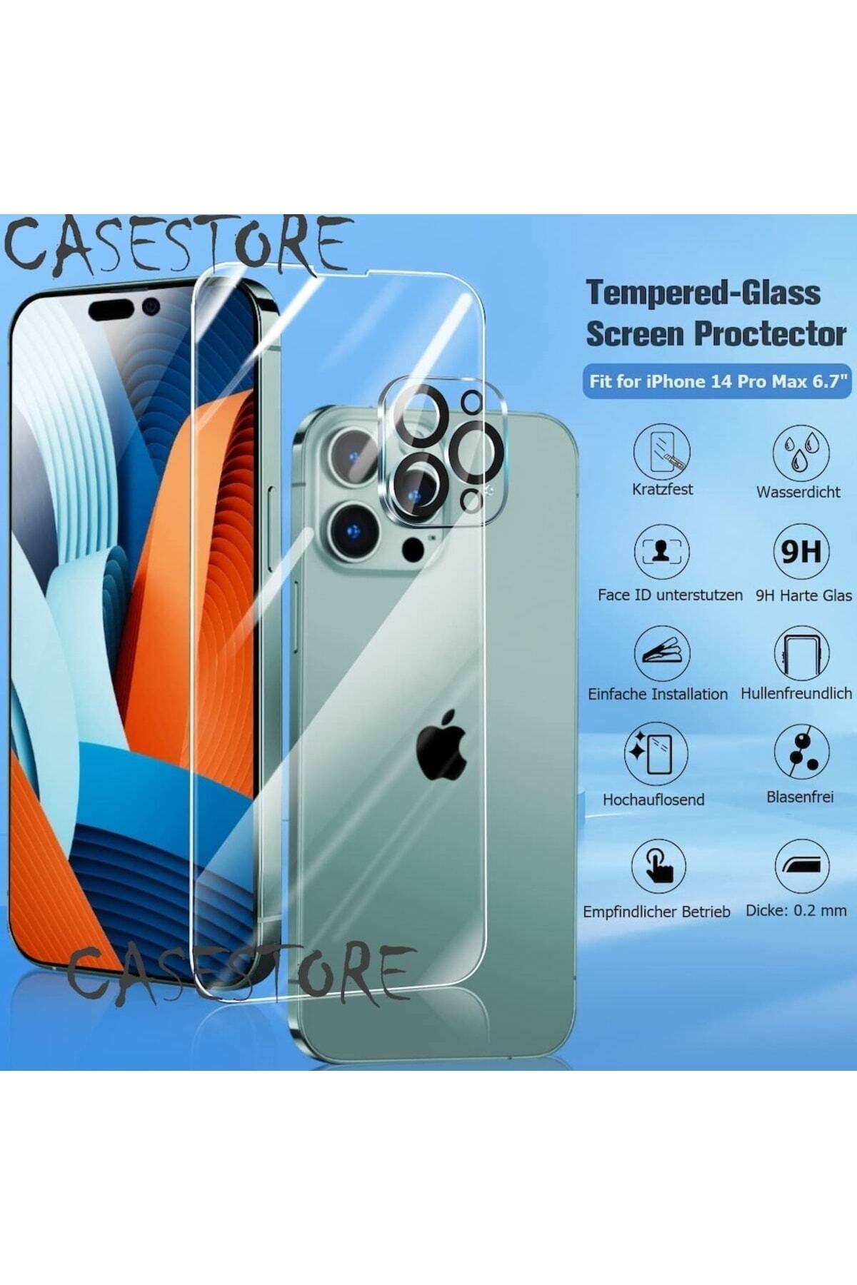 m.tk moveteck-Apple iPhone 14 Pro Max Compatible 2in1 Set Screen and Lens Protective Glass 9H Tempered 2