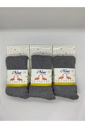 Gri Çocuk Pamuklu Külotlu Çorap 3'lü Paket 123GRİ