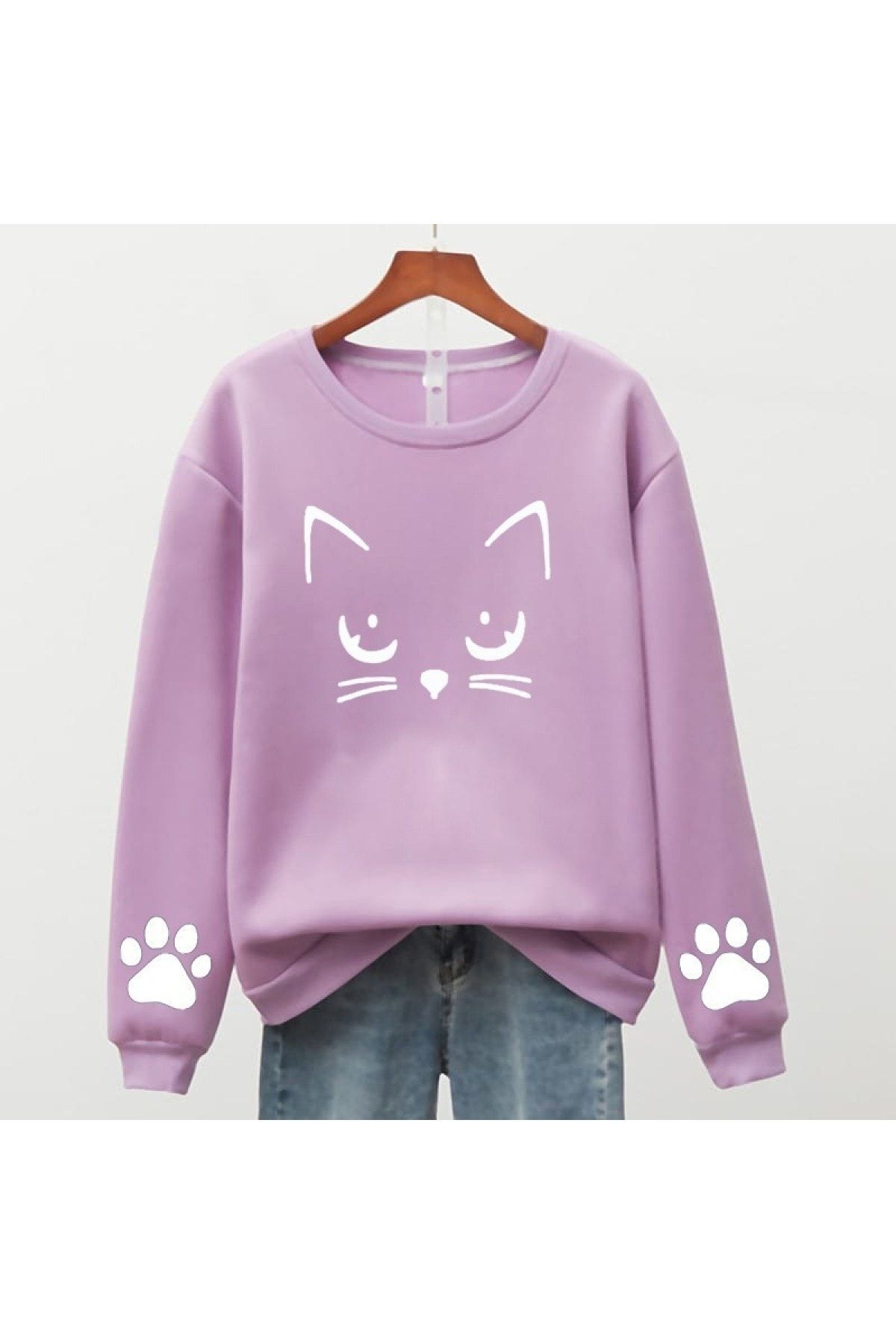 Machetta Girl s Meov Cat Printed Kids Oversize Sweatshirt Trendyol