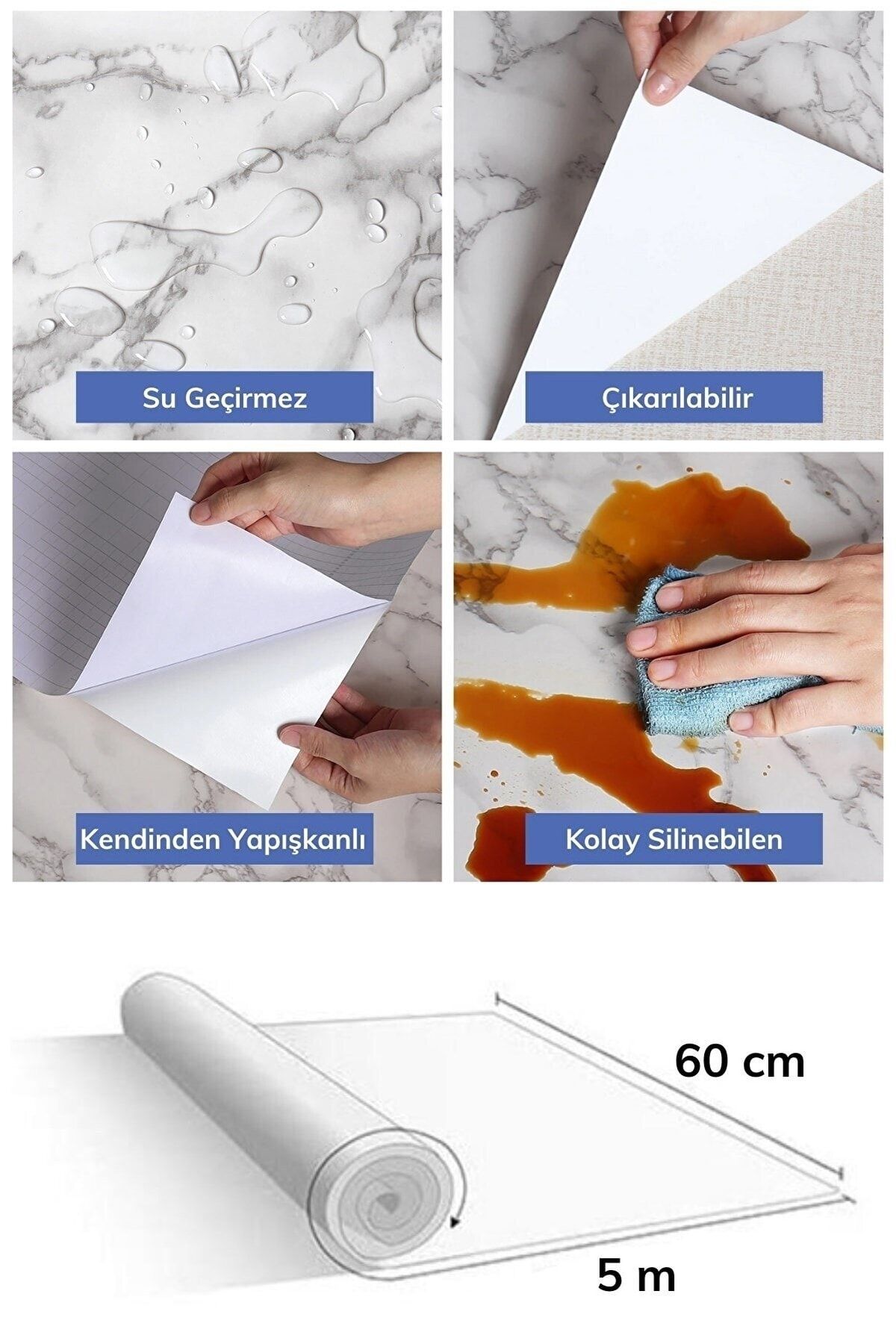 stildepo 500x60cm Folie Adezivă Impermeabilă Și Autocolant Cu Model De Marmură Albă, Masă, Blat, Bucătărie, Dulap - One Size