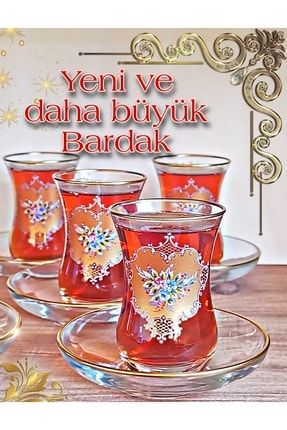 Altın Çerçeve Çiçek Desenli 6'lı Çay Seti 6 Person Tea Set 000599