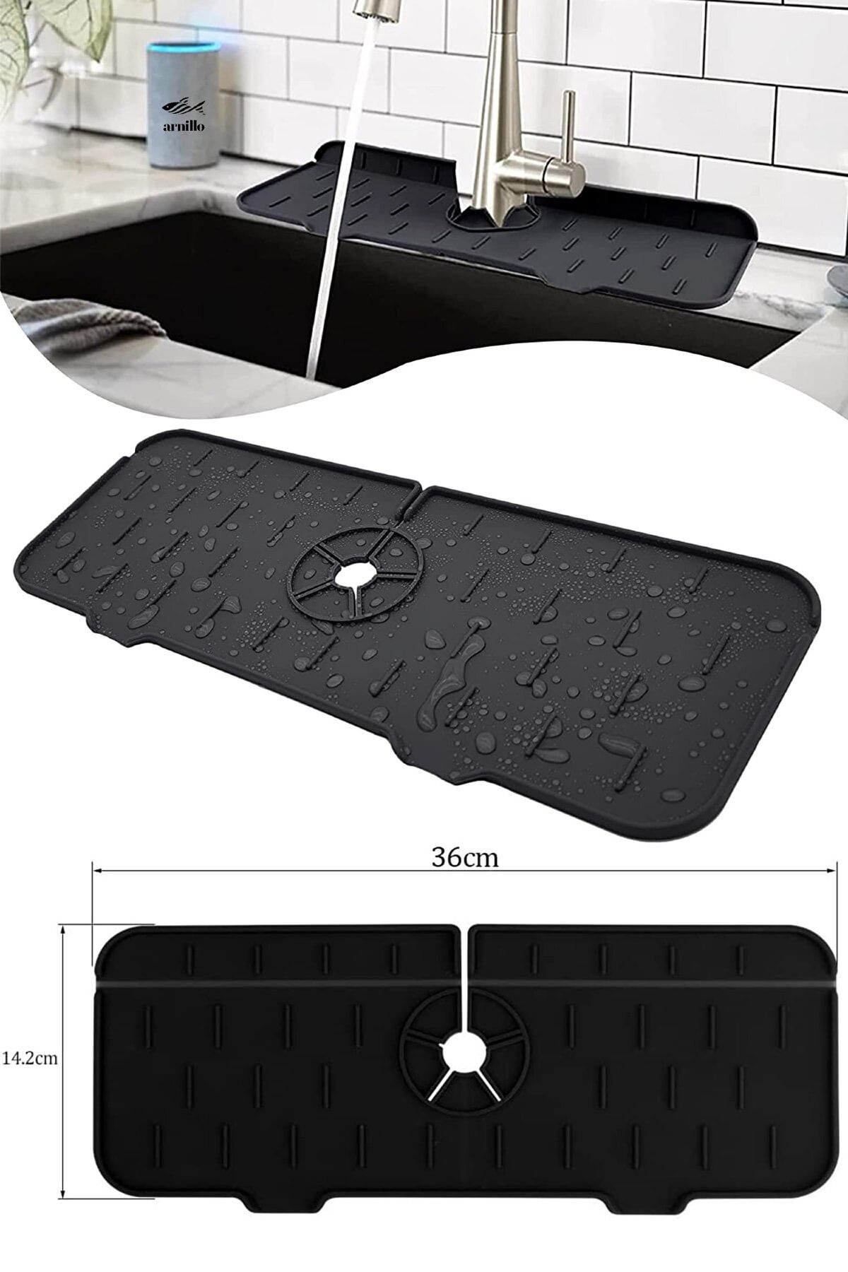 BİTERSE Su Tutucu Musluk Matı Mutfak Ve Banyo Için Koruyucu Musluk Ve Lavabo Matı Musluk Tezgah Üstü Mat Siy