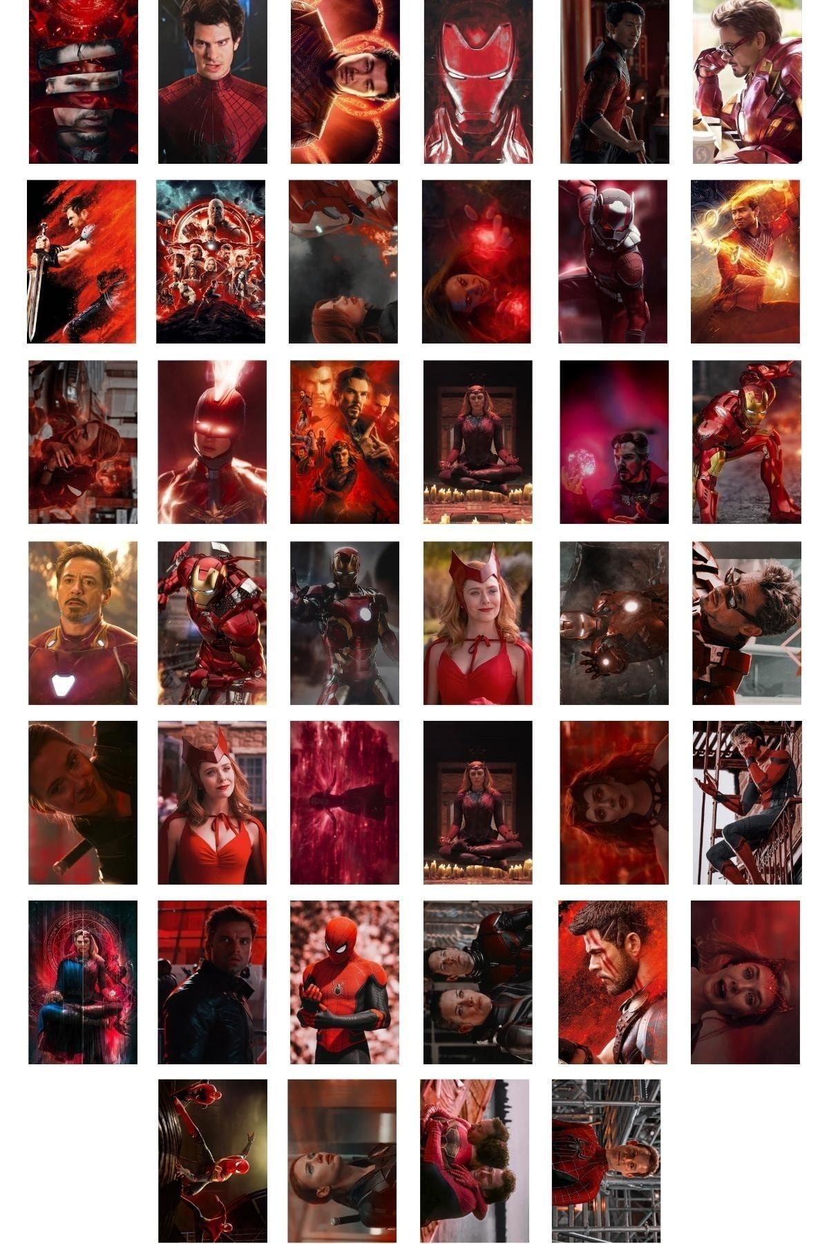 Postifull Marvel Duvar Posteri Kolaj Seti, Kırmızı Temalı Avengers Poster, 40 Adet, Arkası Yapışkanlı, Kutulu
