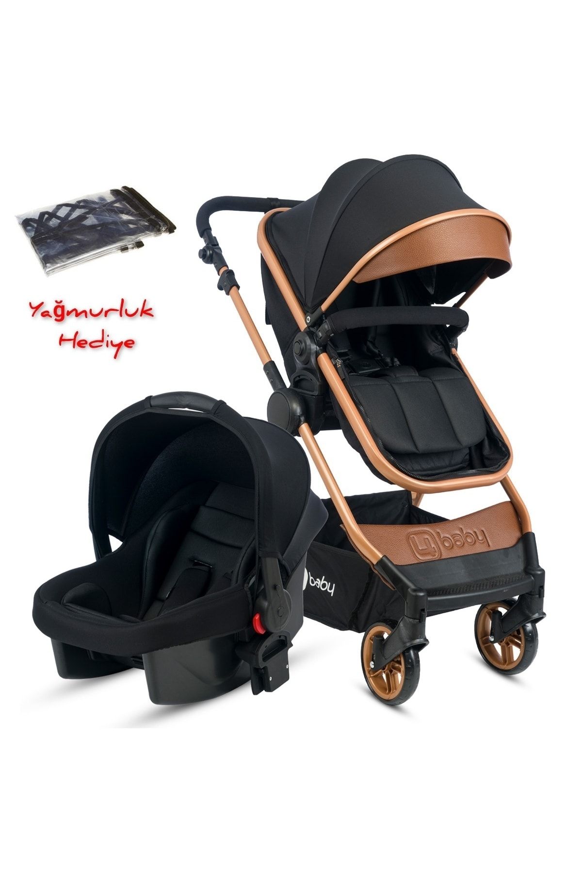 4KİDS Cool Gold Travel Sistem Bebek Arabası Seyahat Sistem Puset Gold Siyah