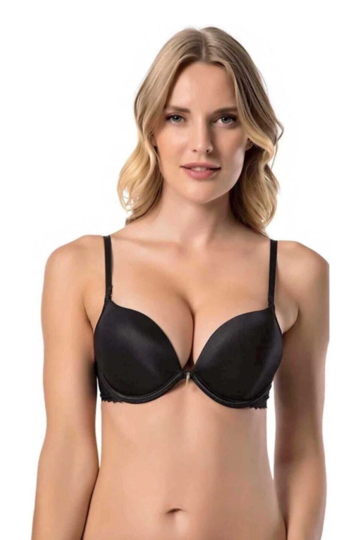 Le Jardin Women's Black Double Supported Micro Covered Magic Stone Detail  Bra That Looks 2 Sizes Bigger 7034