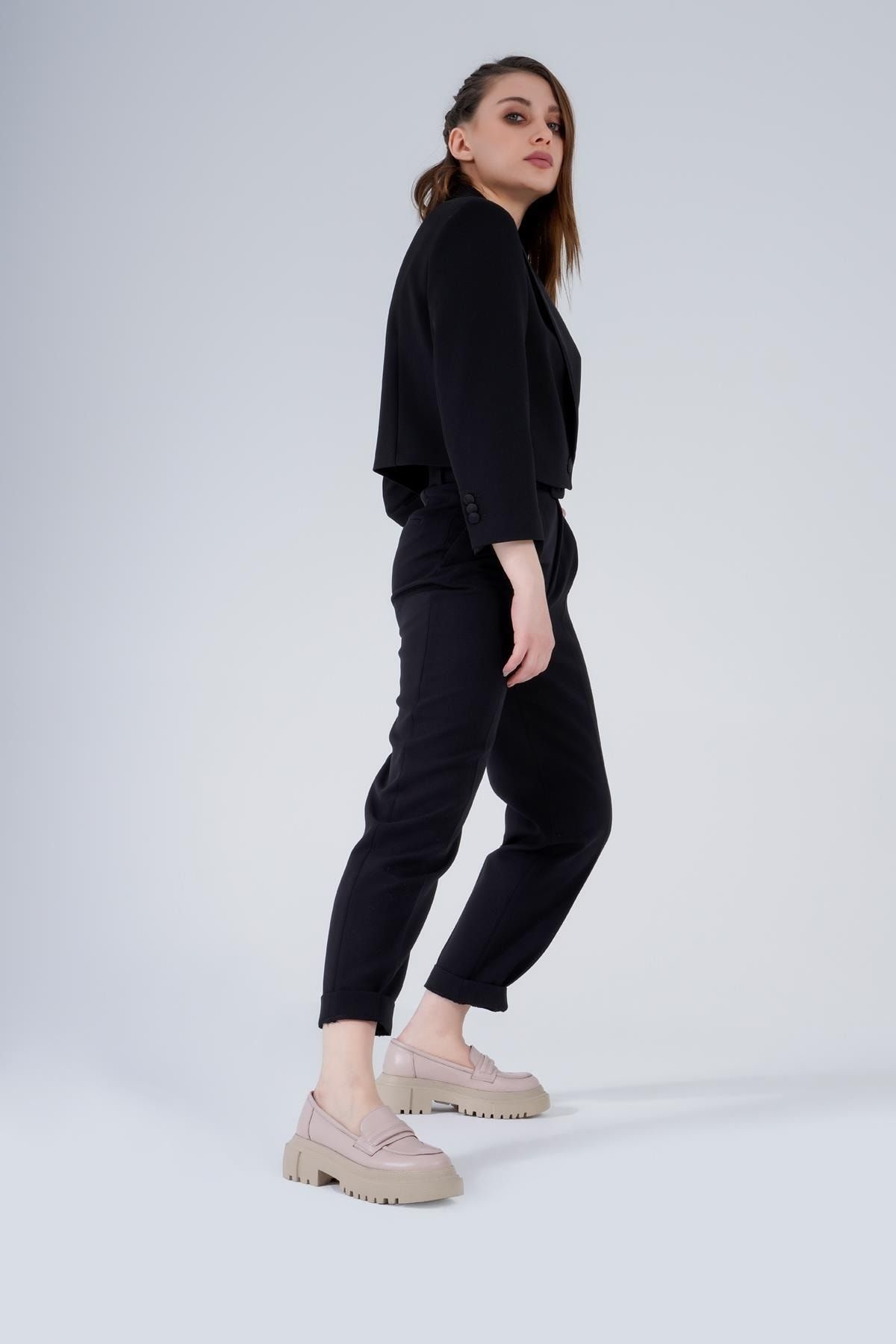 CZ London Hakiki Deri Kadın Kalın Tabanlı Tırtıklı Loafer Casual Ayakkabı VB9718