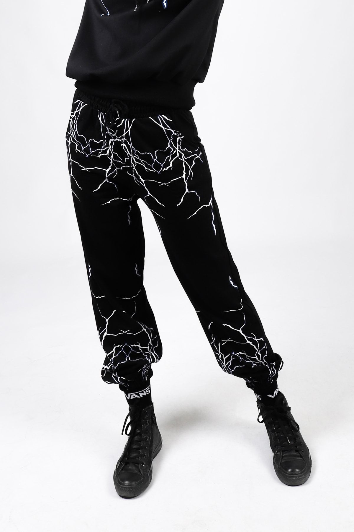 Bak Moda Yıldırım Baskılı Siyah Unisex Eşofman