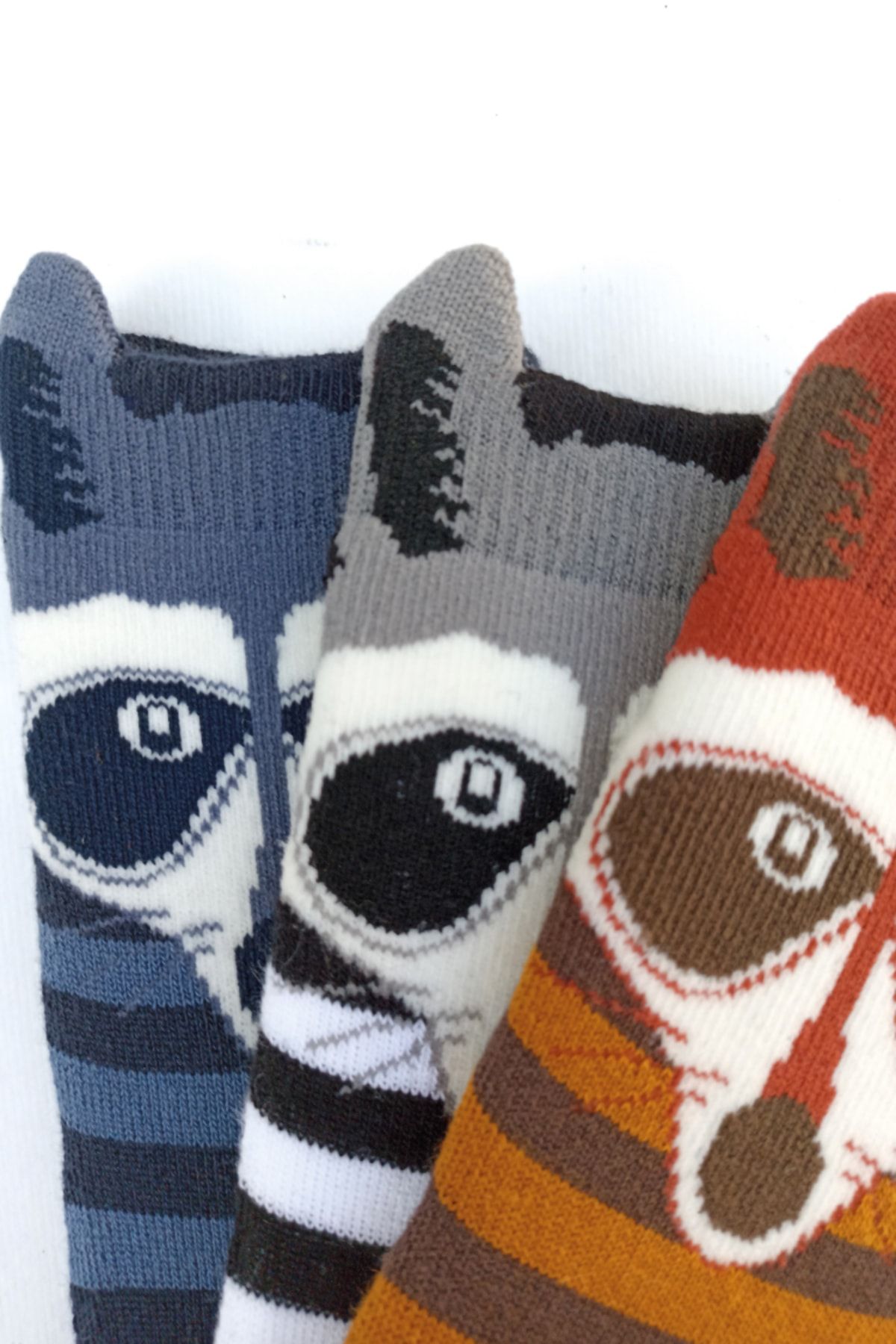 MEM SOCKS-Pack of 3 3D Rakkun Patterned Anti-Slip Children's Towel Socks 2