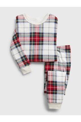 Kız Bebek Çok Renkli 100% Organik Pamuk Ekoseli Pijama Seti 778636