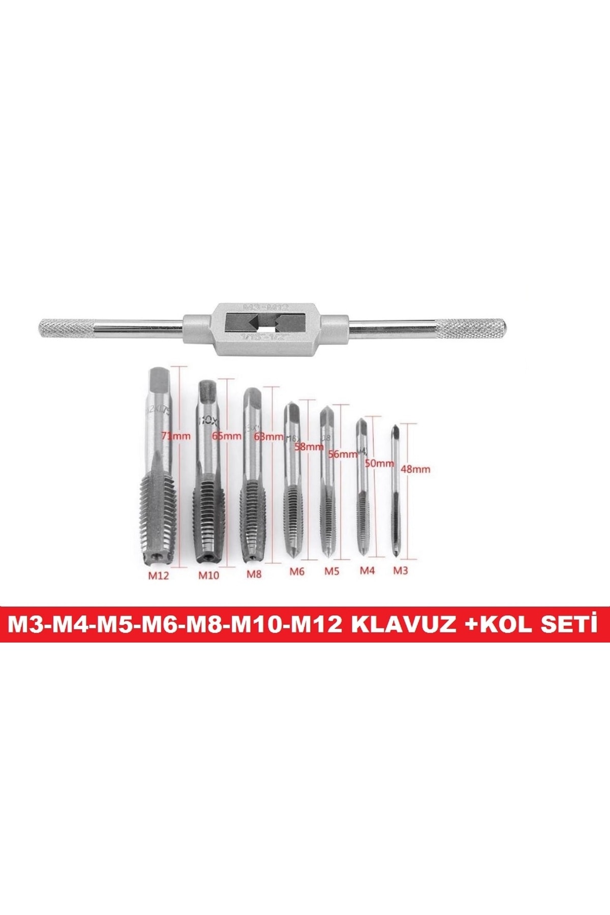 Genel Markalar Klavuz Seti+kol M3-m4-m5-m6-m8-m10-m12 Metrik Diş Açma Klavuzları