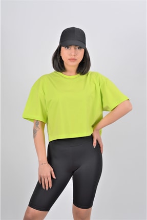 Neon Yeşil Basic Kadın Crop T-shırt MK21S265440