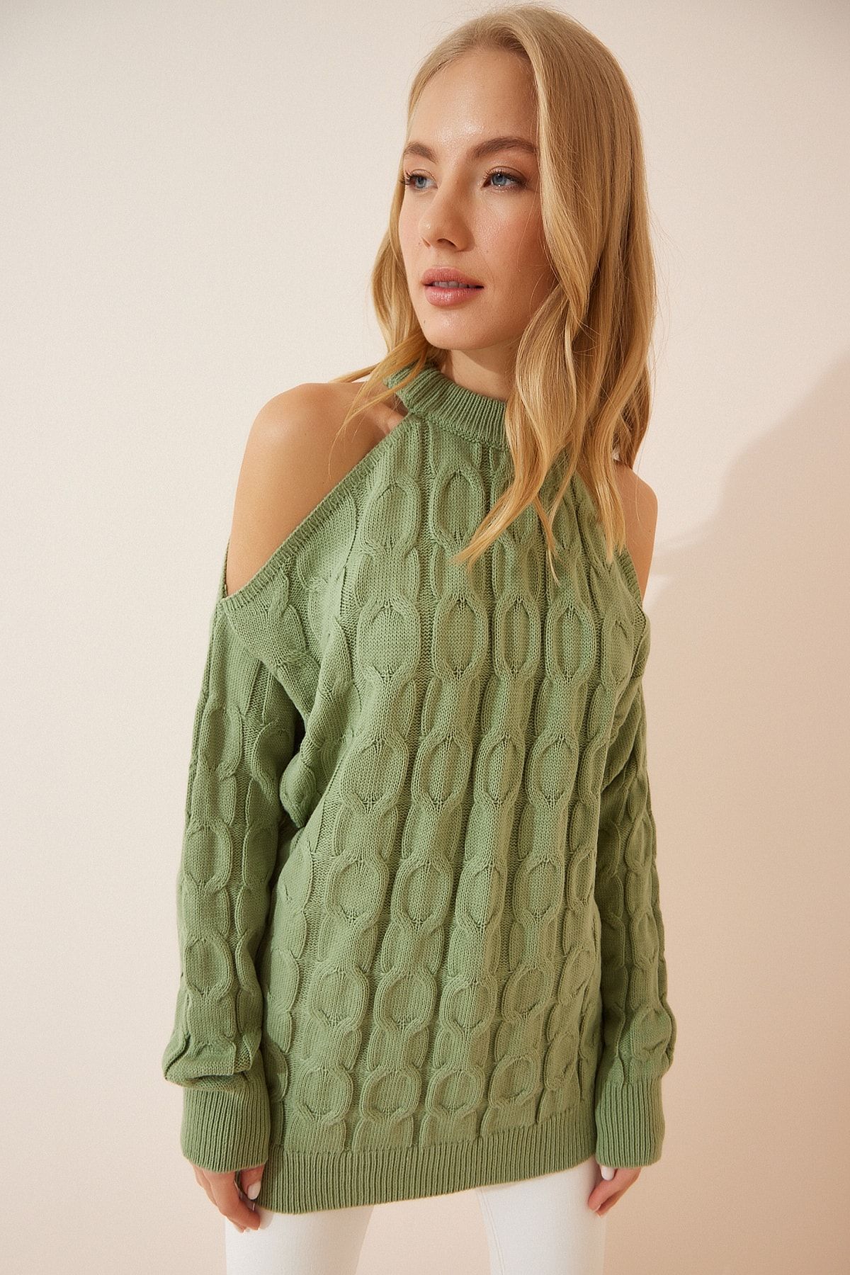 Happiness İstanbul Pullover Grün Oversized Fast ausverkauft