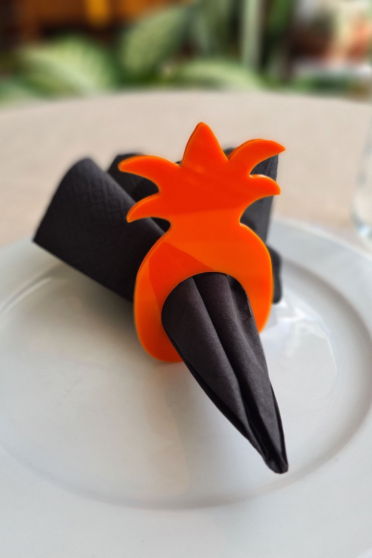 Story Pineapple Pattern Set of 6 Orange Color Acrylic Napkin Rings