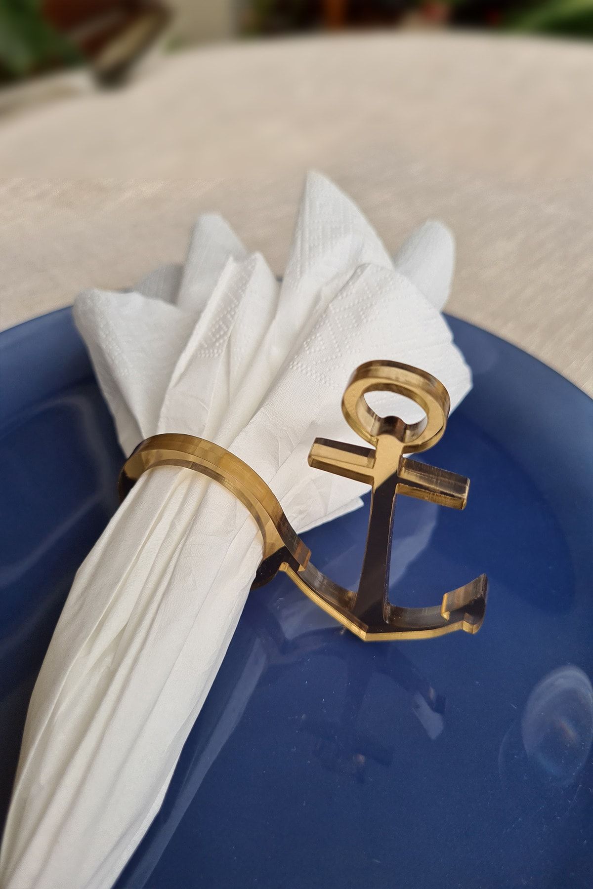 Story apa Marine Pattern Set of 6 Transparent Brown Acrylic Napkin Rings