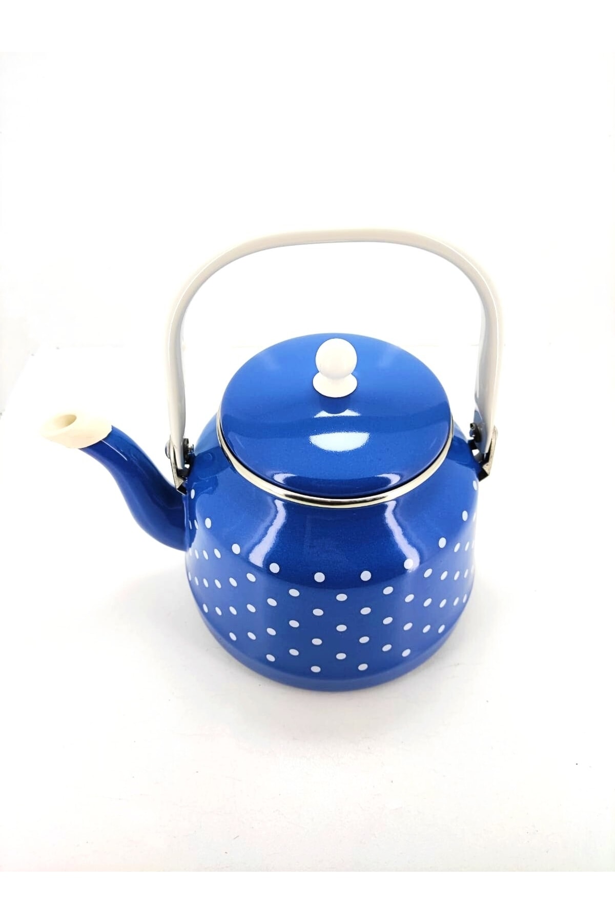 Mavi Puantiyeli Çaydanlık 2,5 Litre Emaye Çaydanlık Çinko Bitki Çayı Demliği