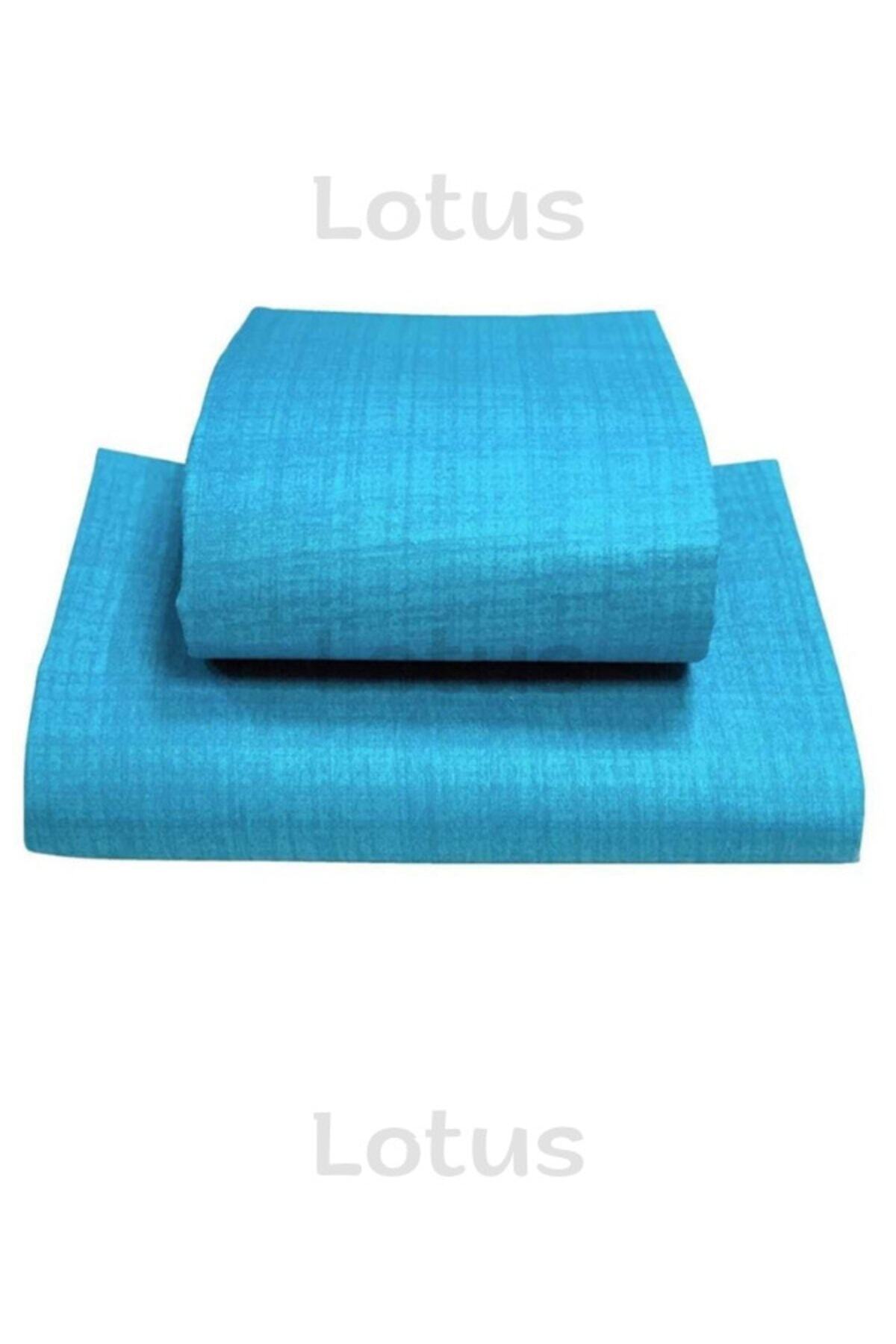 Lotusline-Brush Pattern Ranforce Elastic Fitted Bed Sheet Set Single Pillowed Blue 120x200 2