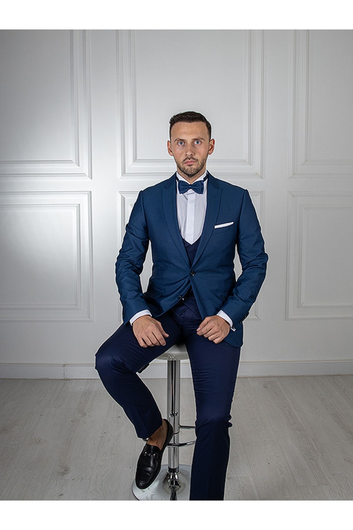 Sarar Interview Special Slim Fit Light Navy Blue Vest Tuxedo