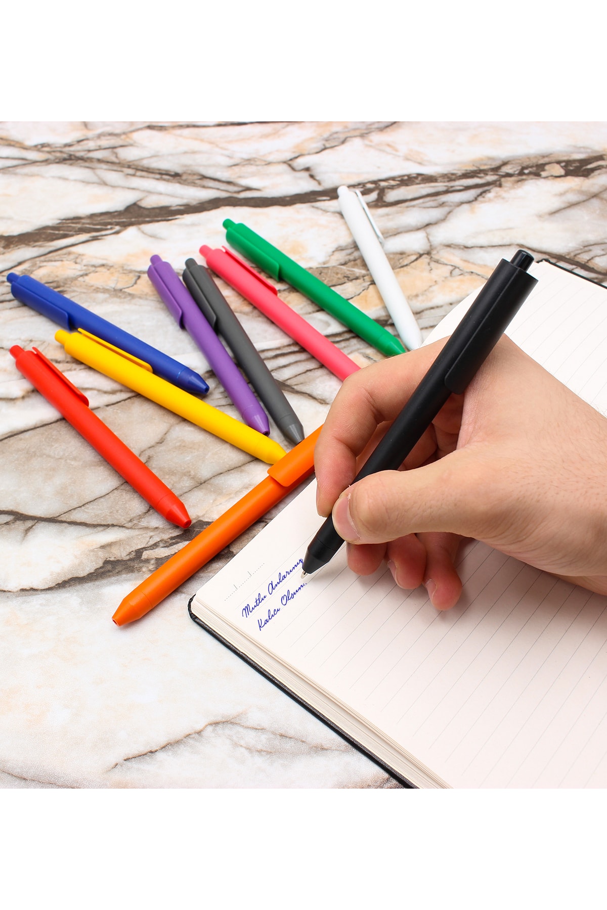 Set of 10 Colorful Ballpoint Pens - Blue Ink