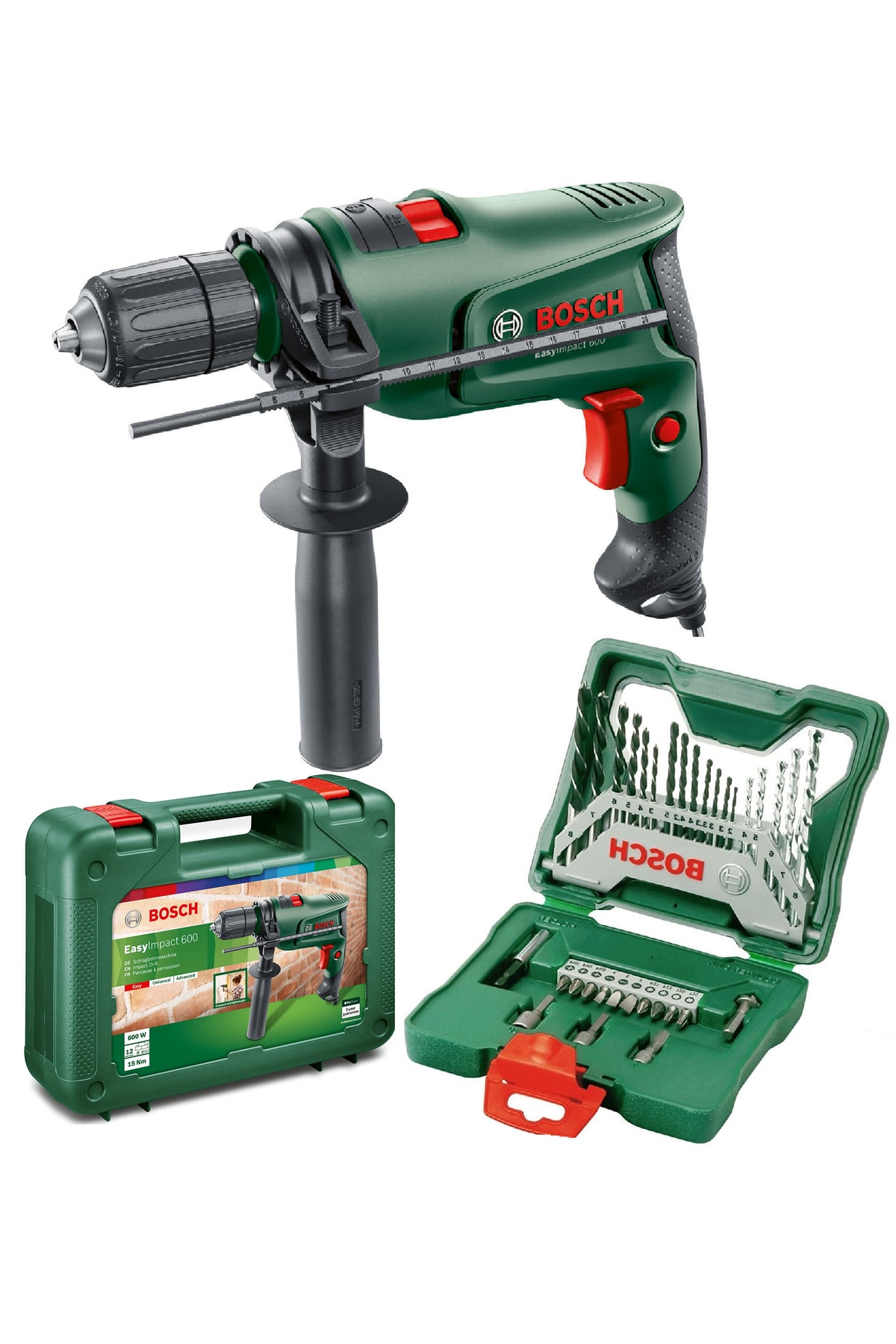Bosch Darbeli Matkap Easyimpact 600 + 33 Parça Matkap Ucu Vidalama Ucu Lokma Ucu Seti