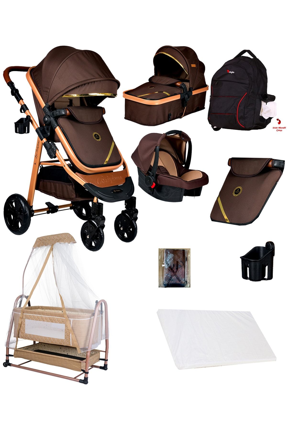 Baby Home 8 в 1, комплект 940 Corso Travel System, детская коляска 505, боковая корзина для матери, кроватка 000007.000088