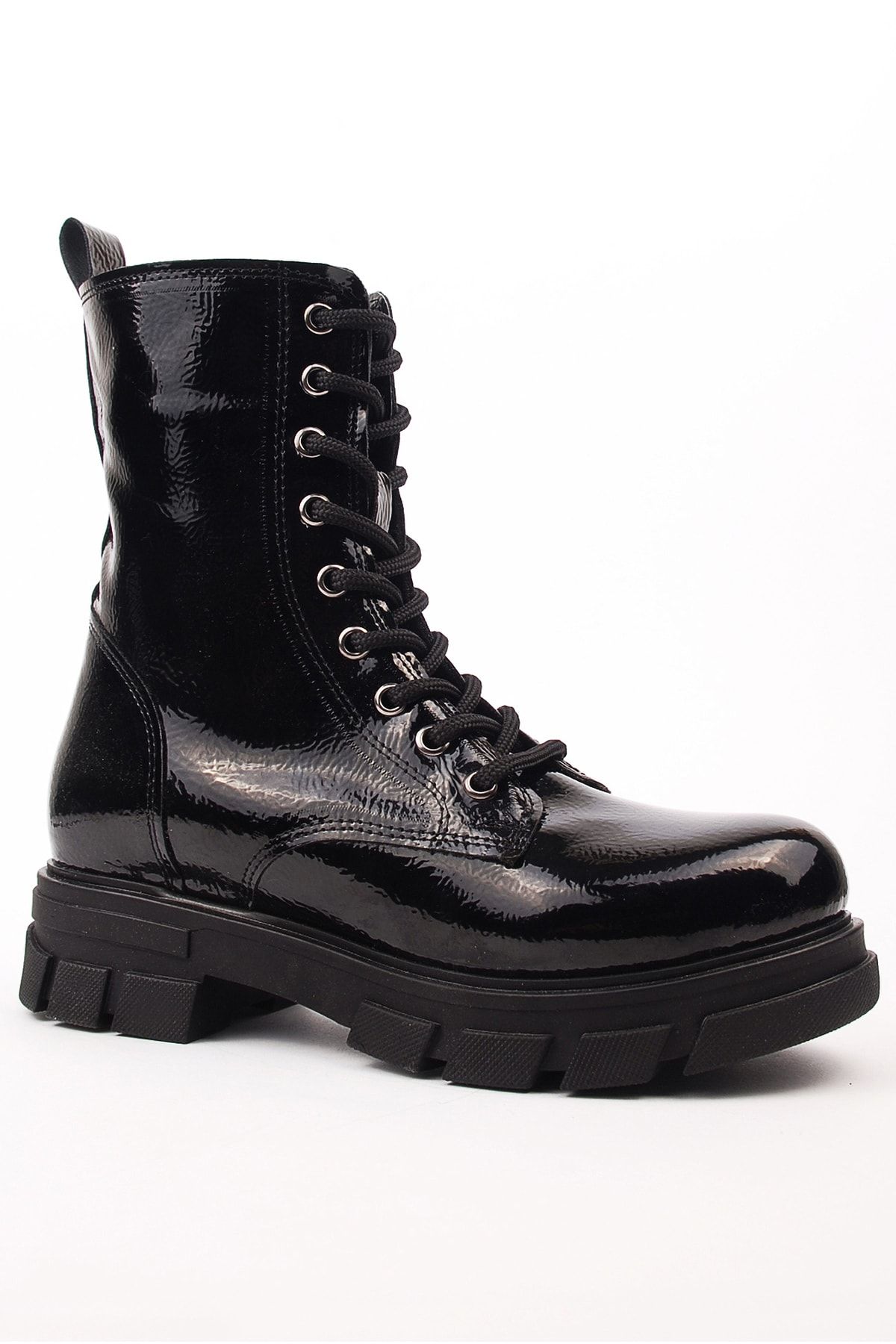 Womens black patent cheap leather combat boots
