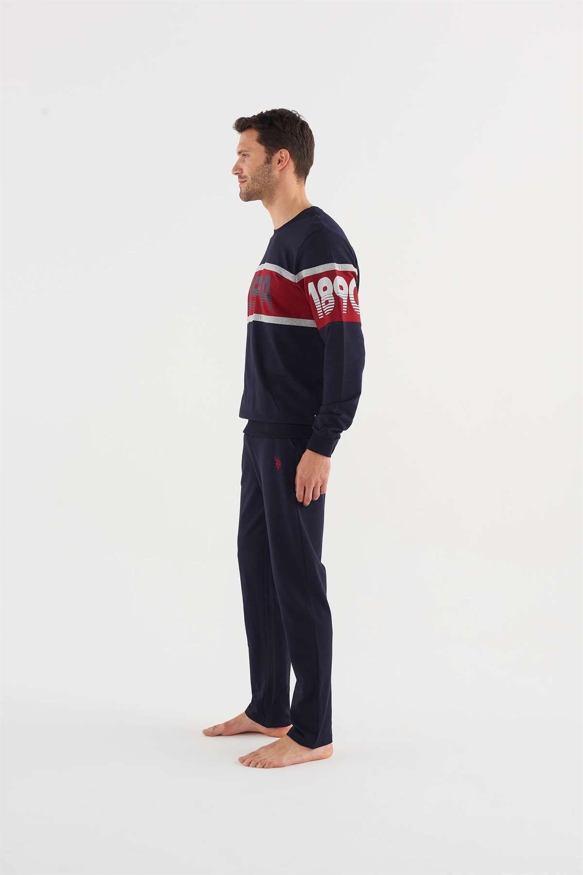 ست پیژامه آبی مردانه لباس خانگی سرمه ای 18614 Us.polo18614 U.S. Polo Assn.