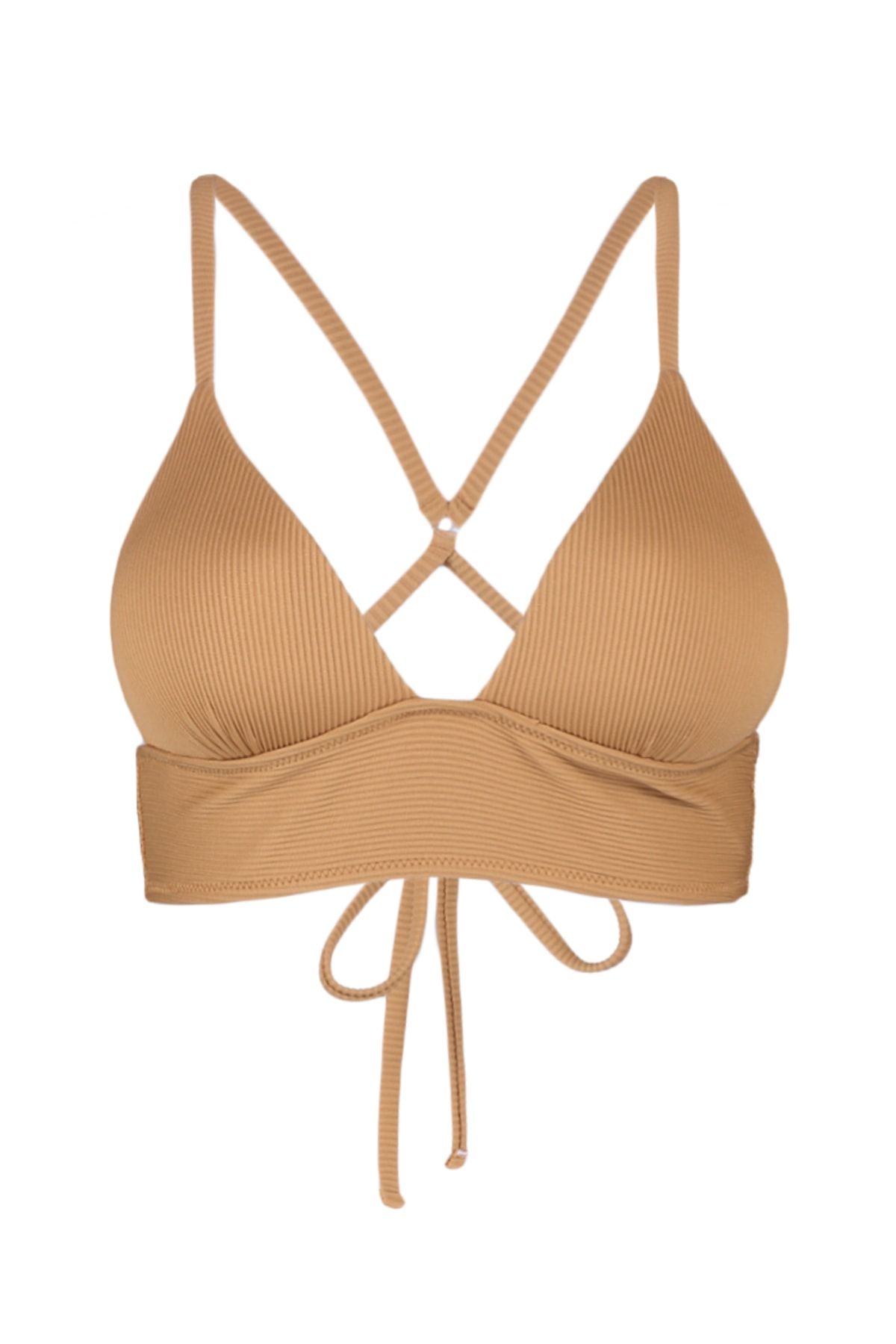Trendyol Collection-Hnědý Triangle Push-Up zakrytý strukturovaný top bikin TBESS21BU0010 6