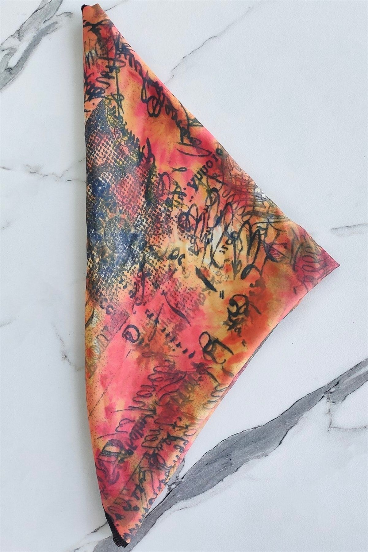TAKIŞTIR-Orange Color Text Patterned Bandana Scarf 3