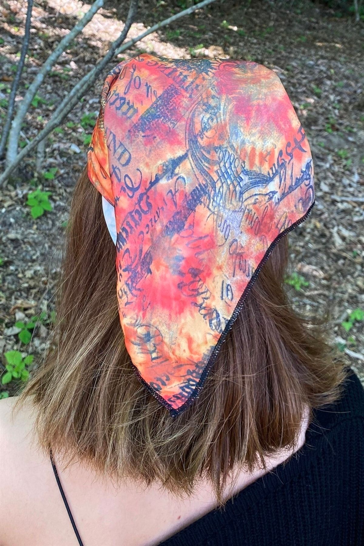 TAKIŞTIR-Orange Color Text Patterned Bandana Scarf 8
