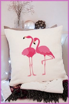 Flamingo Baskılı Dekoratif Elyaf Yastık Kılıfı tas84a