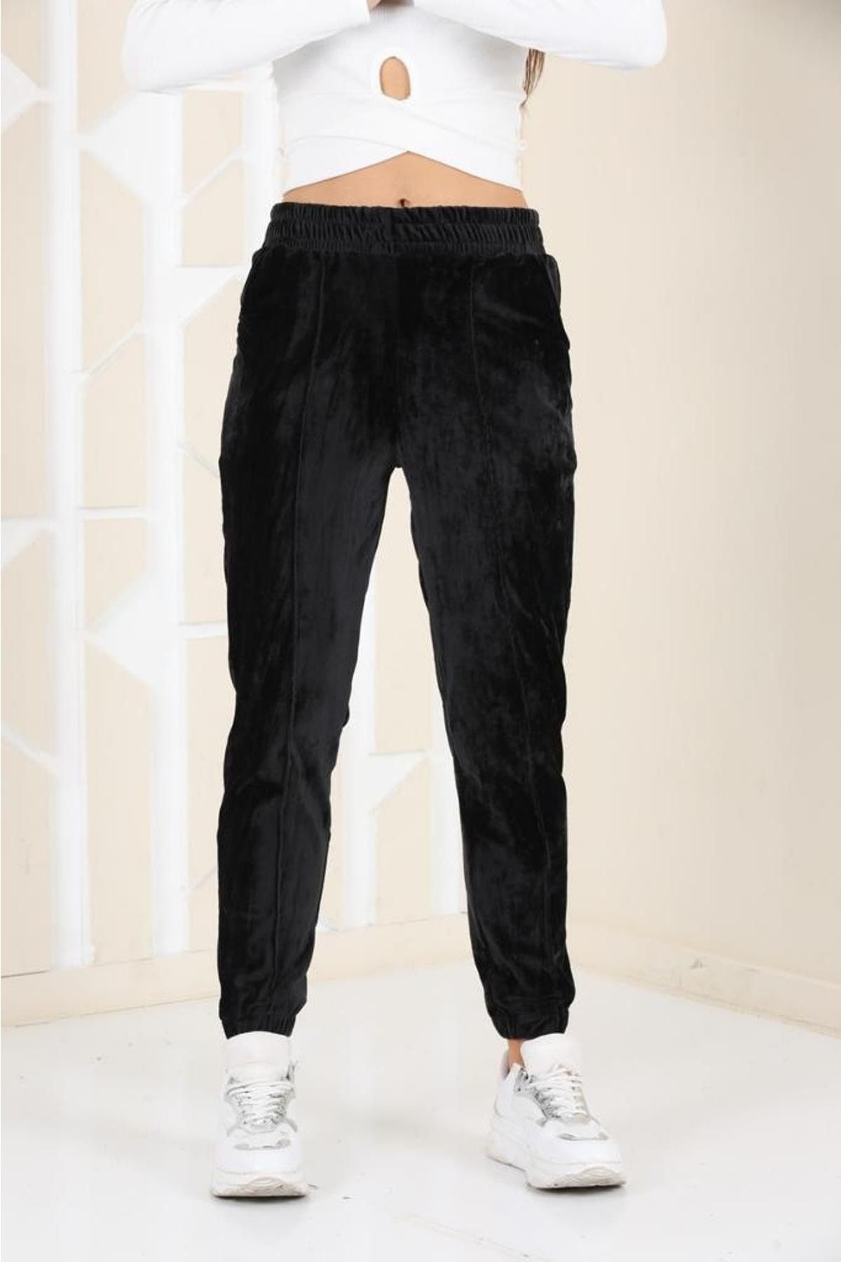 Womens black shop velvet joggers