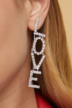 Kadın Love Harfli Model Taşlı Küpe Kristal Uzun Gümüş Günlük Zirkon Pırlanta Abiye Düğün Parti Nişan FR129 Love Letter Stone Earrings Crystal