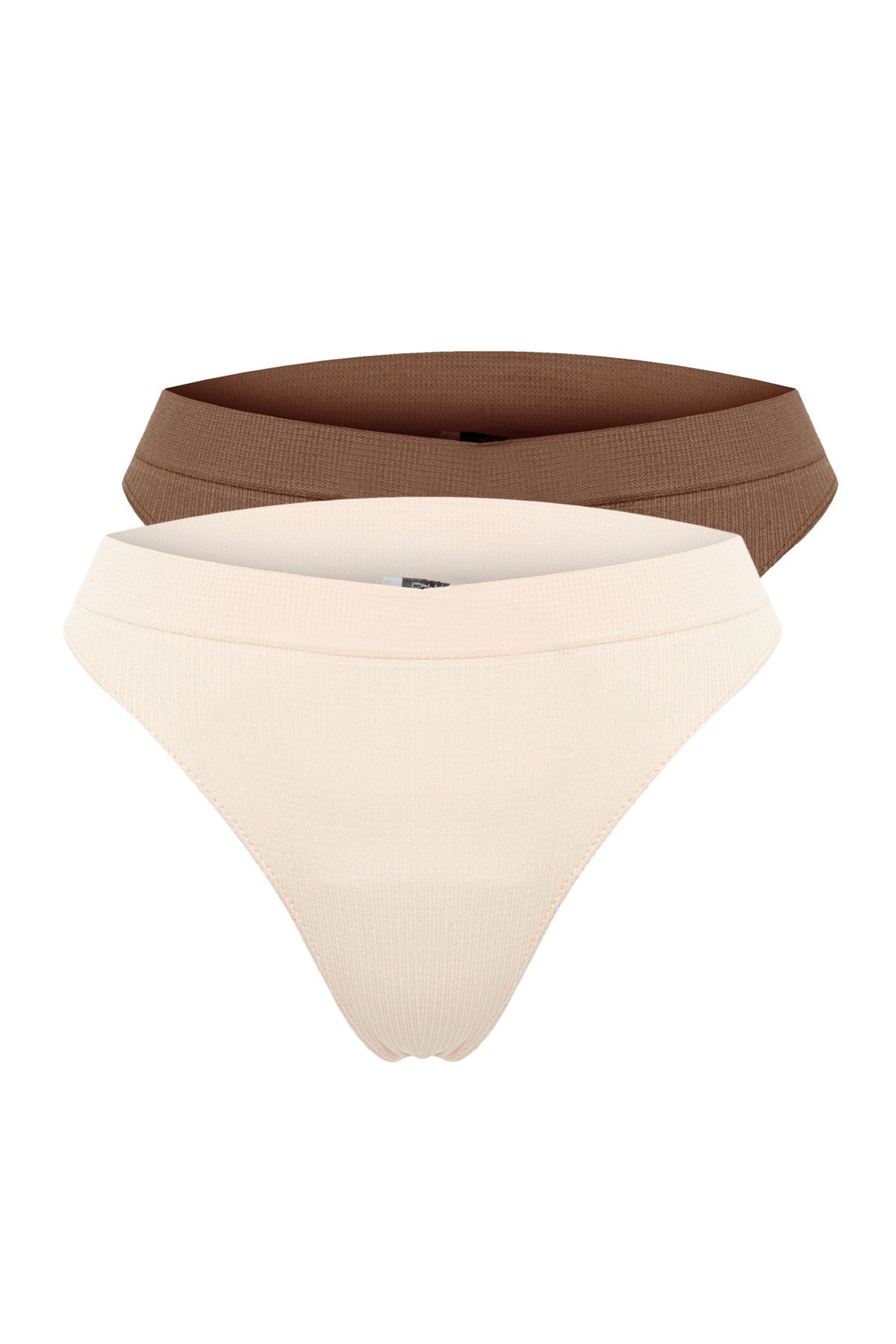Trendyol Collection-Braun-Nude 2er-Pack nahtlose/nahtlose Tanga-Strickhöschen THMAW23KU00139 15