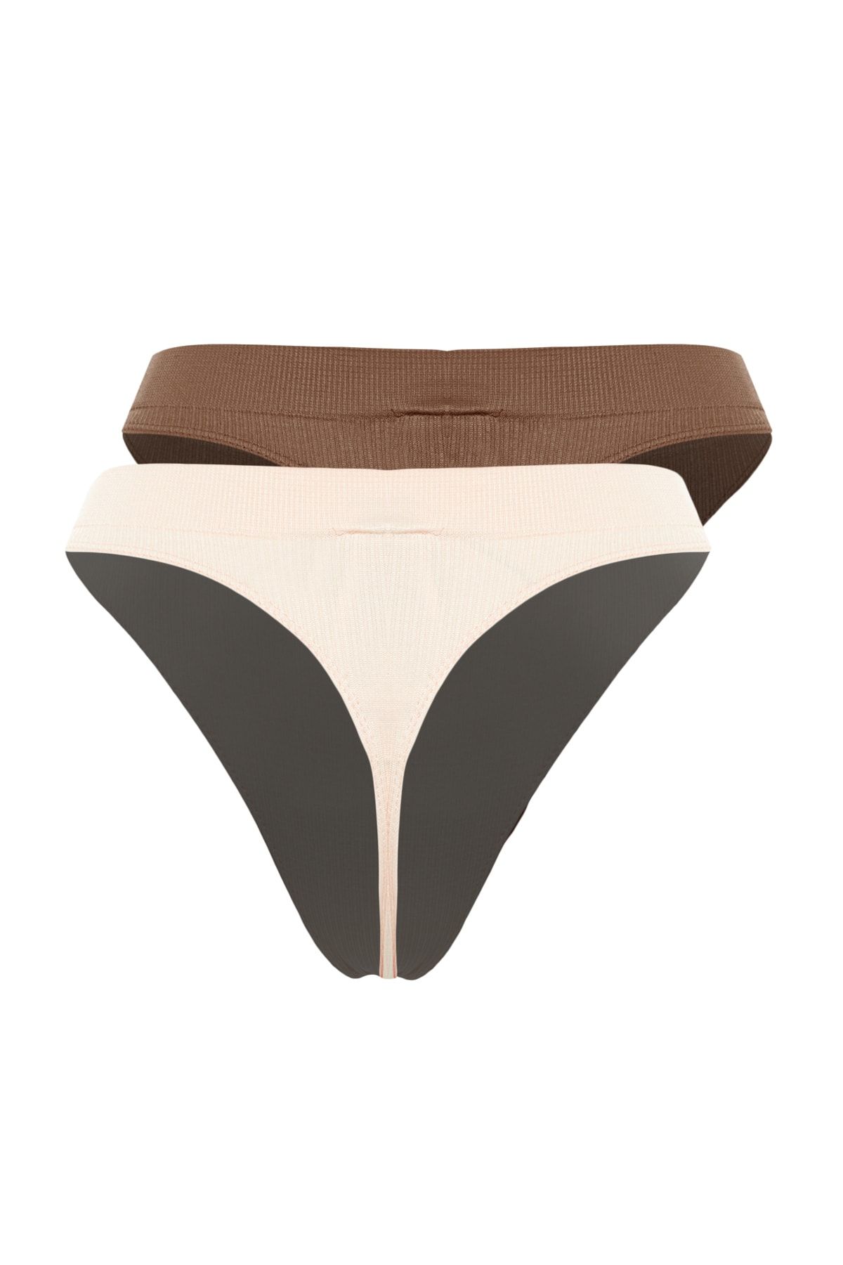 Trendyol Collection-Braun-Nude 2er-Pack nahtlose/nahtlose Tanga-Strickhöschen THMAW23KU00139 22