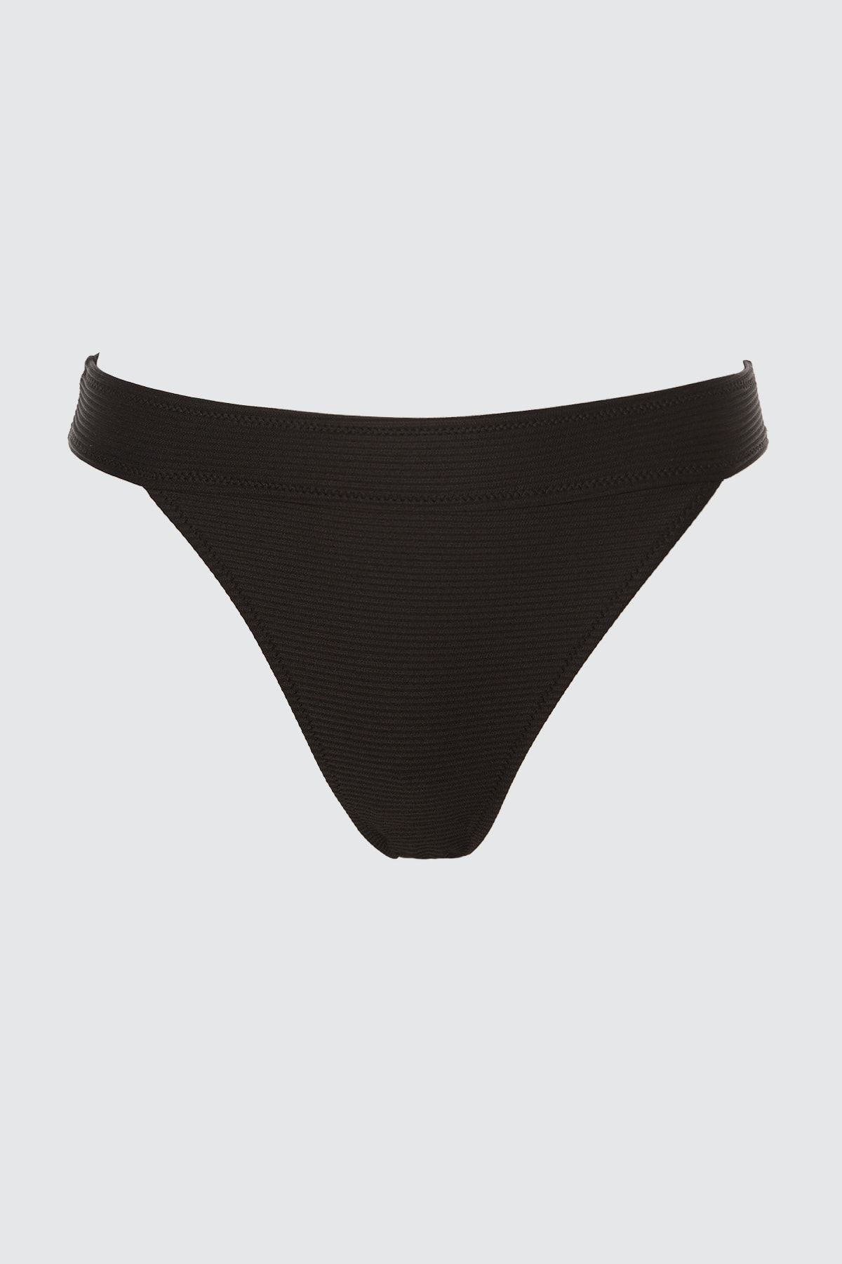 Trendyol Collection-Schwarze, strukturierte, reguläre Bikinihose mit hohem Beinausschnitt TBESS21BA0016 6