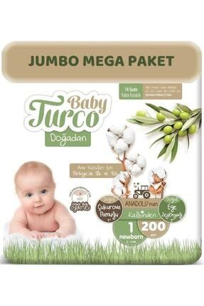 Bebek Bezi Doğadan Beden:1 (2-5kg) Yeni Doğan 200 Adet Jumbo Mega Pk PAKETBABYTURCO171
