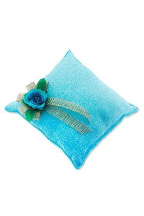 30x30cm Keten Takı Yastığı Mavi Çiçekli MDM01729