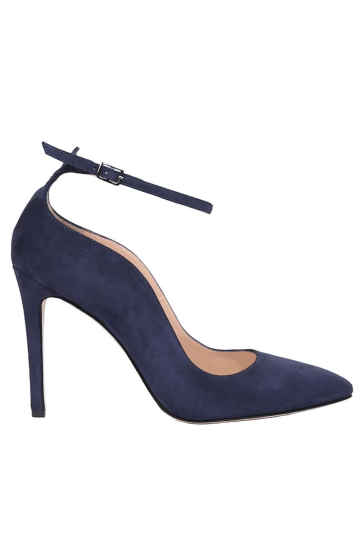 Navy blue pumps with ankle strap top