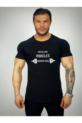 Black - Installing Muscles - Sporcu T-shirtü BLCK214566