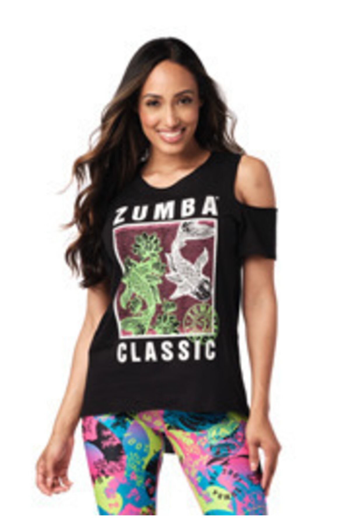 ZUMBA Kadın Çok Renkli Classic Cold Shoulder Top