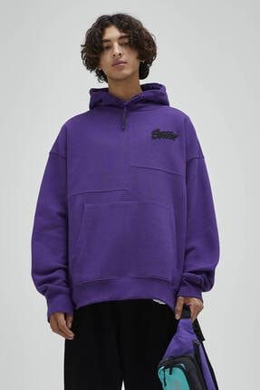 pull bear erkek yogun mavi yamali premium kapusonlu sweatshirt 09594511 fiyati yorumlari trendyol