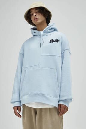 pull bear erkek yogun mavi yamali premium kapusonlu sweatshirt 09594511 fiyati yorumlari trendyol