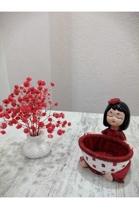 Biblo Kahve Yanı Sunumluk Lokumcu Kız + Vazo Ve Çiçekleri lokkırmızı